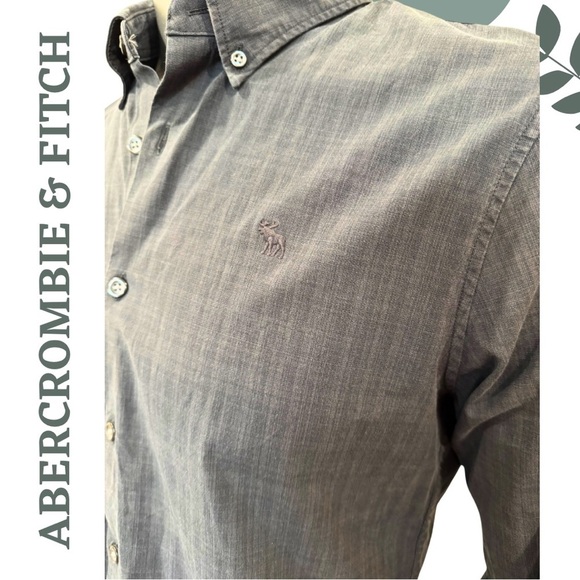 🛍️3/$40 Abercrombie & Fitch Men’s Charcoal Button-Up Shirt Super Slim Fit Medium - Picture 5 of 6